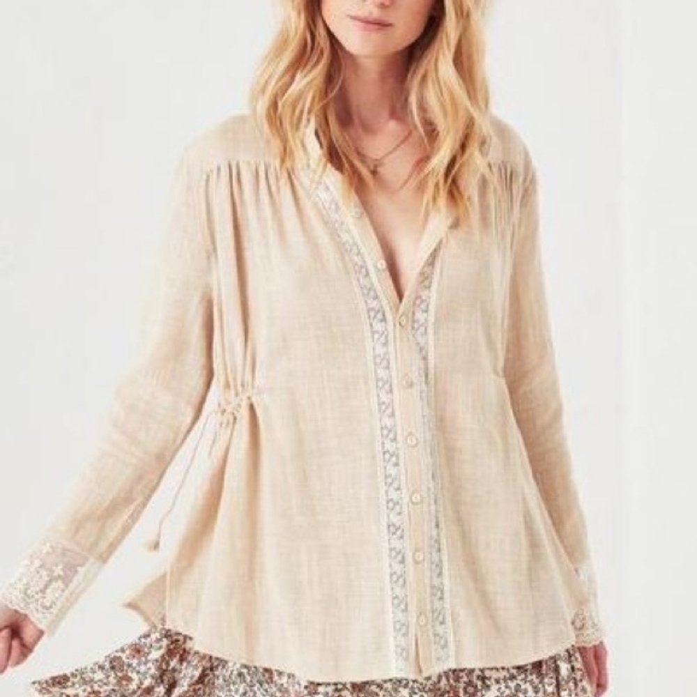 SPELL Paloma Blouse Small EUC Lace inset, side ties, lightweight, classic! FSOT